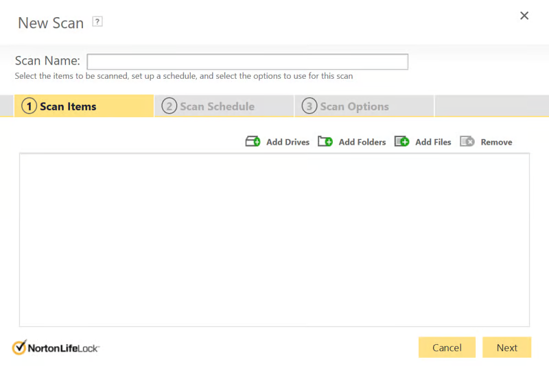Norton 360 skenavimo langas